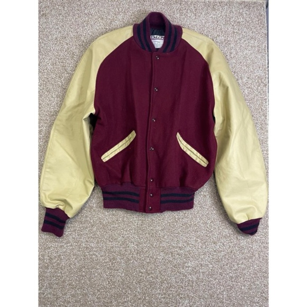 Vintage DeLong Jacket‎ Men L  Letterman Varsity Wool Leather Sleeves 90's USA